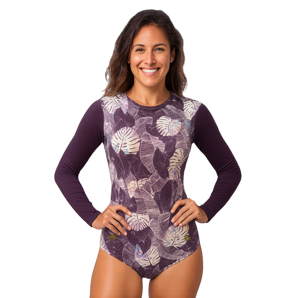 Vestido de baño Manga Larga monstera / morado