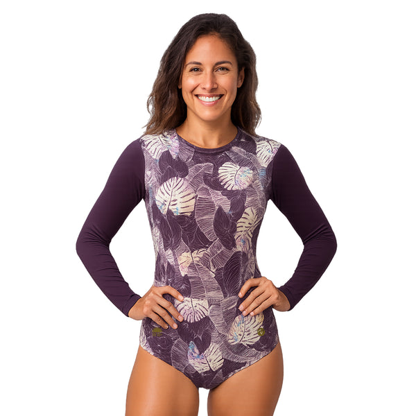 Vestido de baño Manga Larga monstera / morado