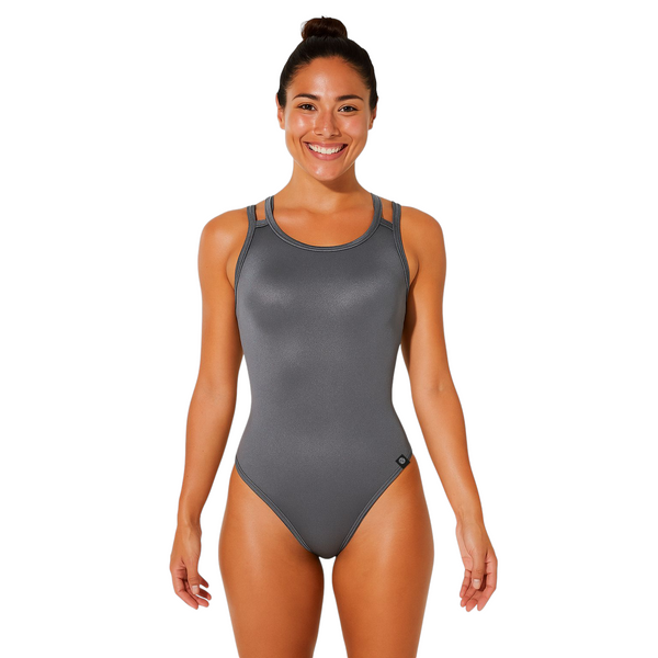 Vestido de baño entero cruzado 2 Back Azul Acero Metalizado