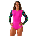 Vestido de baño Manga Larga Magenta / plumas