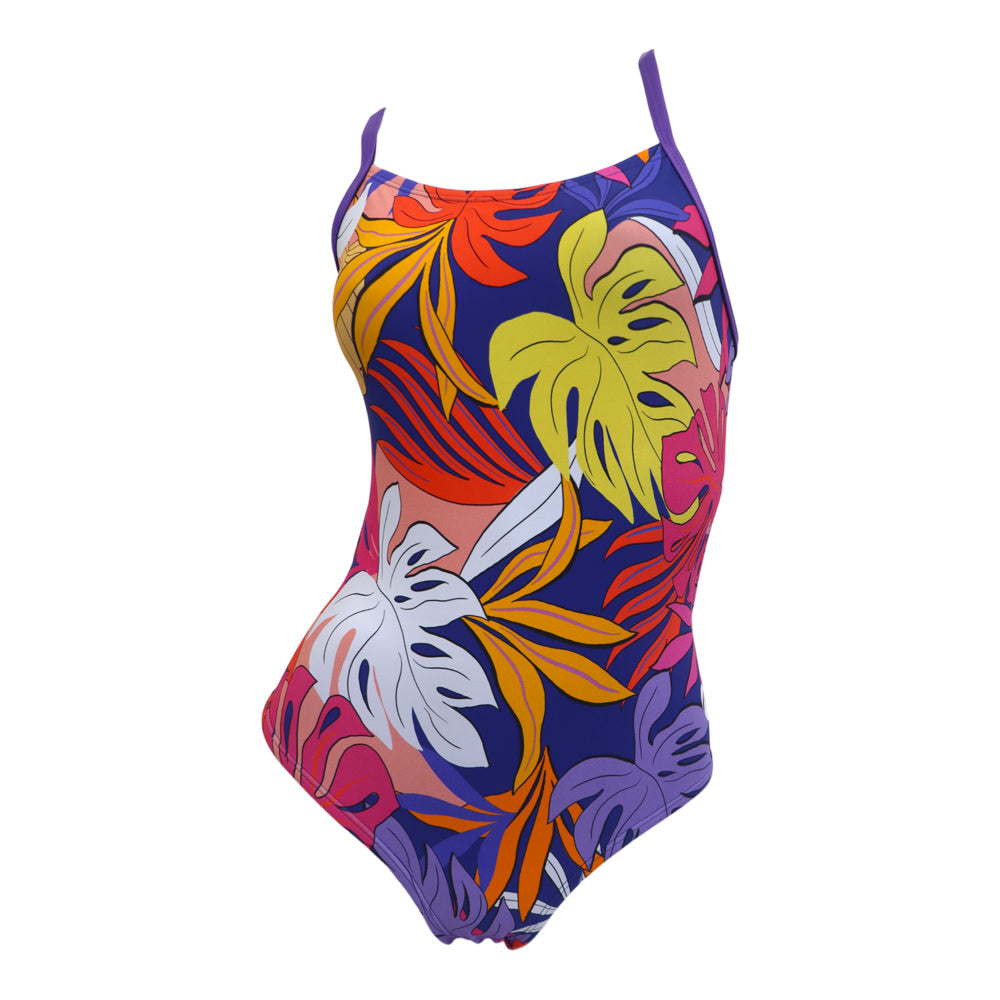 Vestido de baño entero tiras aráceas morado