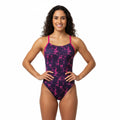 Vestido de baño entero tiras Pixel Fucsia