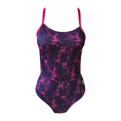 Vestido de baño entero tiras Pixel Fucsia para mujer – Natare Swim